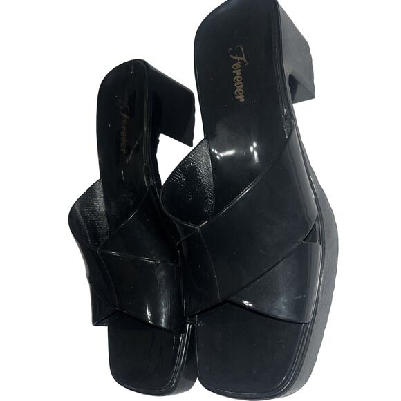 Vintage Forever 21 Sz 7 Black Jelly Chunky Slides 90s Y2K - Picture 4 of 6